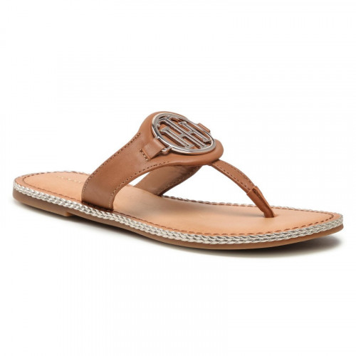 Sandalias Tommy Hilfiger Lifestyle Essential Leather Flat Cafe Mujer