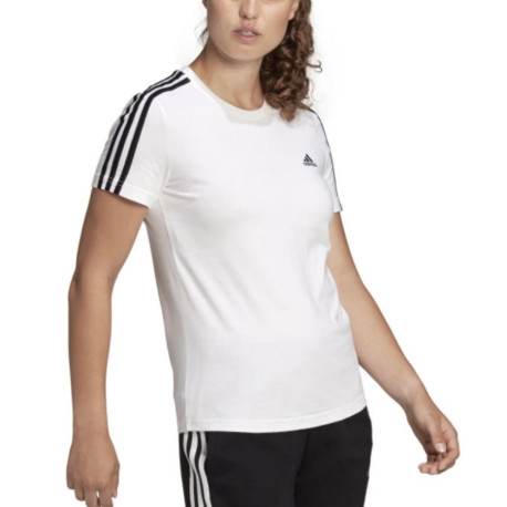 Playera Adidas Fitness Essentials 3 Stripes Blanco Mujer