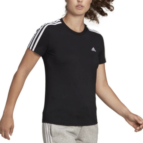 Playera Adidas Fitness Essentials 3 Stripes Negro Mujer