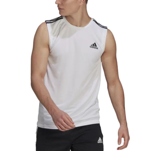 Tank Top Adidas Fitness Designed To Move 3 Stripes Blanco Hombre